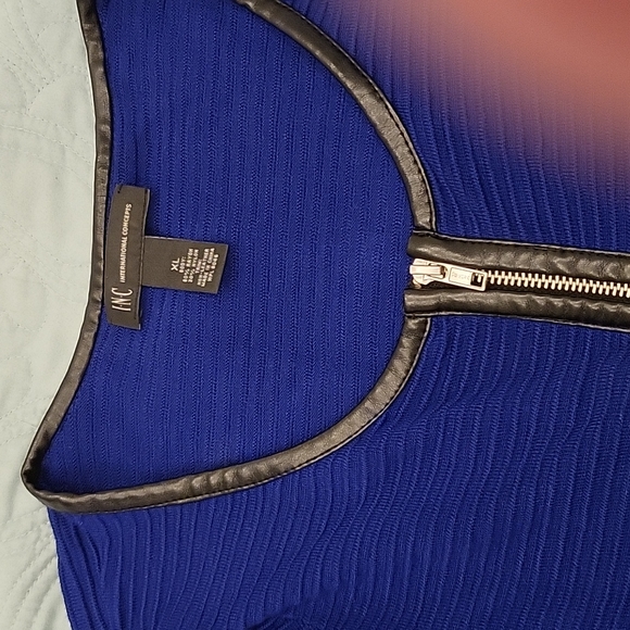 INC royal blue zip up peplum cardigan - Picture 3 of 9